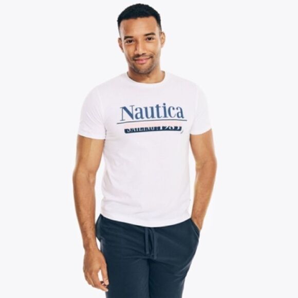New NAUTICA Men's Classic-Fit Crew Neck Sailing Logo Graphic T-shirt white XXL - Picture 1 of 5